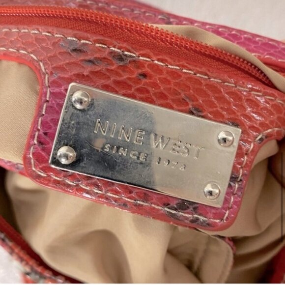 Vintage Nine West Pink Orange Reptile Print & Texture Shoulder Bag Purse Clutch - Picture 8 of 15